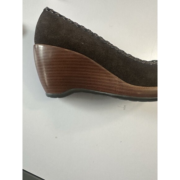 Vintage Rampage Brown Suede Peep Toe Wedge Shoes Size 9 Heels Sandals - Picture 12 of 13
